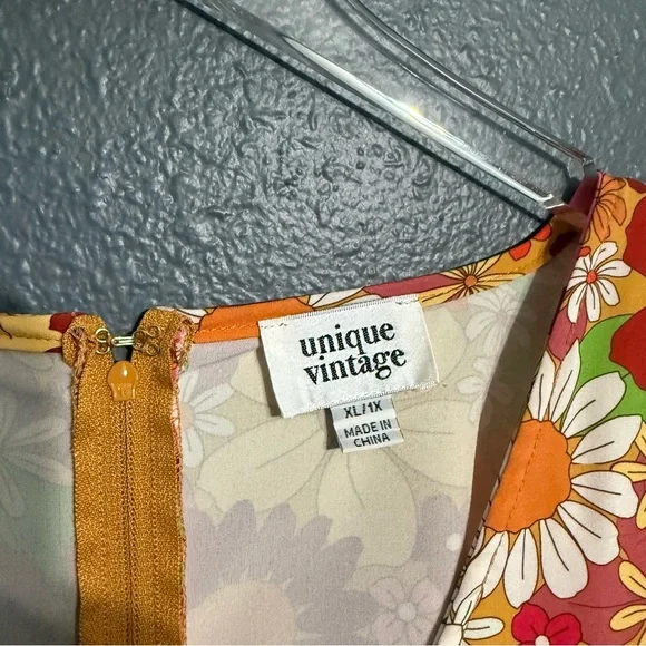 Unique Vintage Orange Flower Bunch Caftan Jumpsuit Size XL/1X - Picture 7 of 11